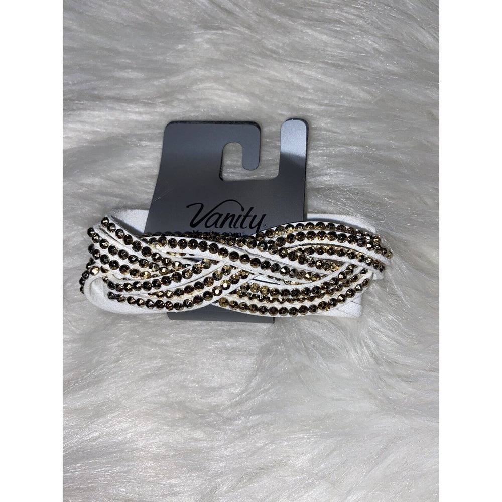White Leather Bracelet With Gold Jewels. By‎ Vanity